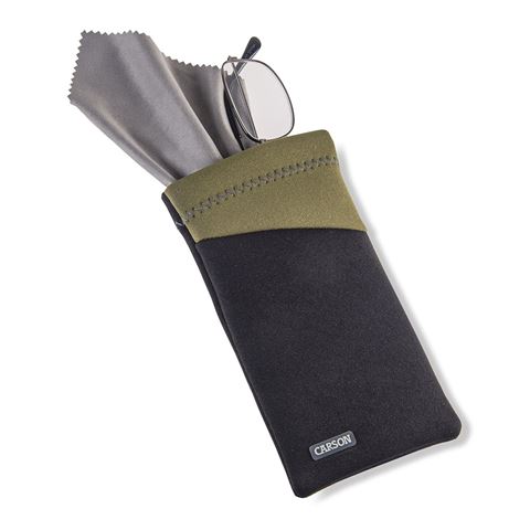 Carson Neoprene Brillenhoesje met microvezeldoekje Zwart/Olijf